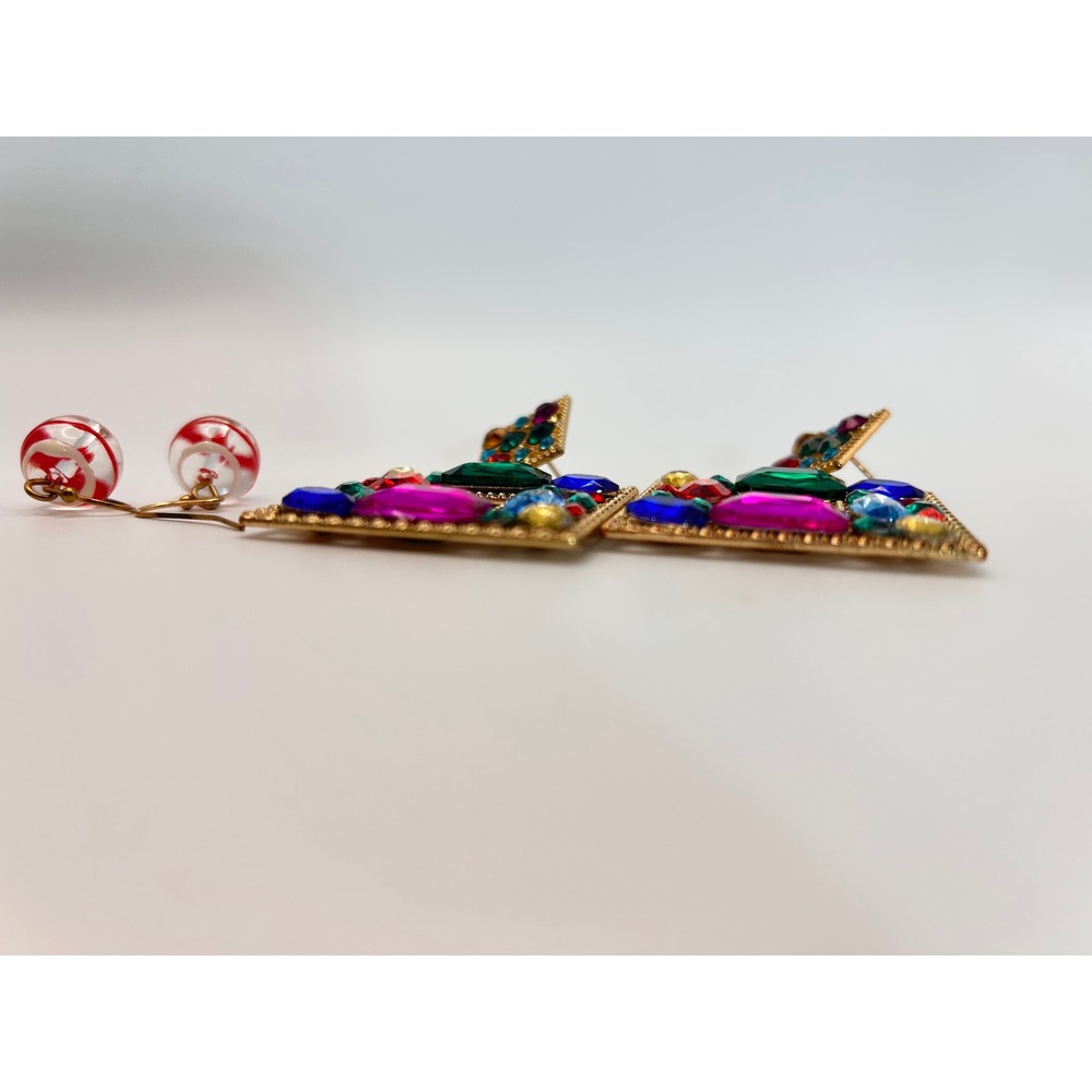 Earring Set Women OS Multicolor Good Gemstone Square & Striped Orb - Picture 10 of 12